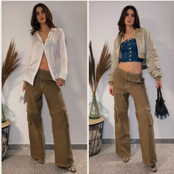 NWT Zara high waisted wide leg cargo pants - Picture 2 of 16